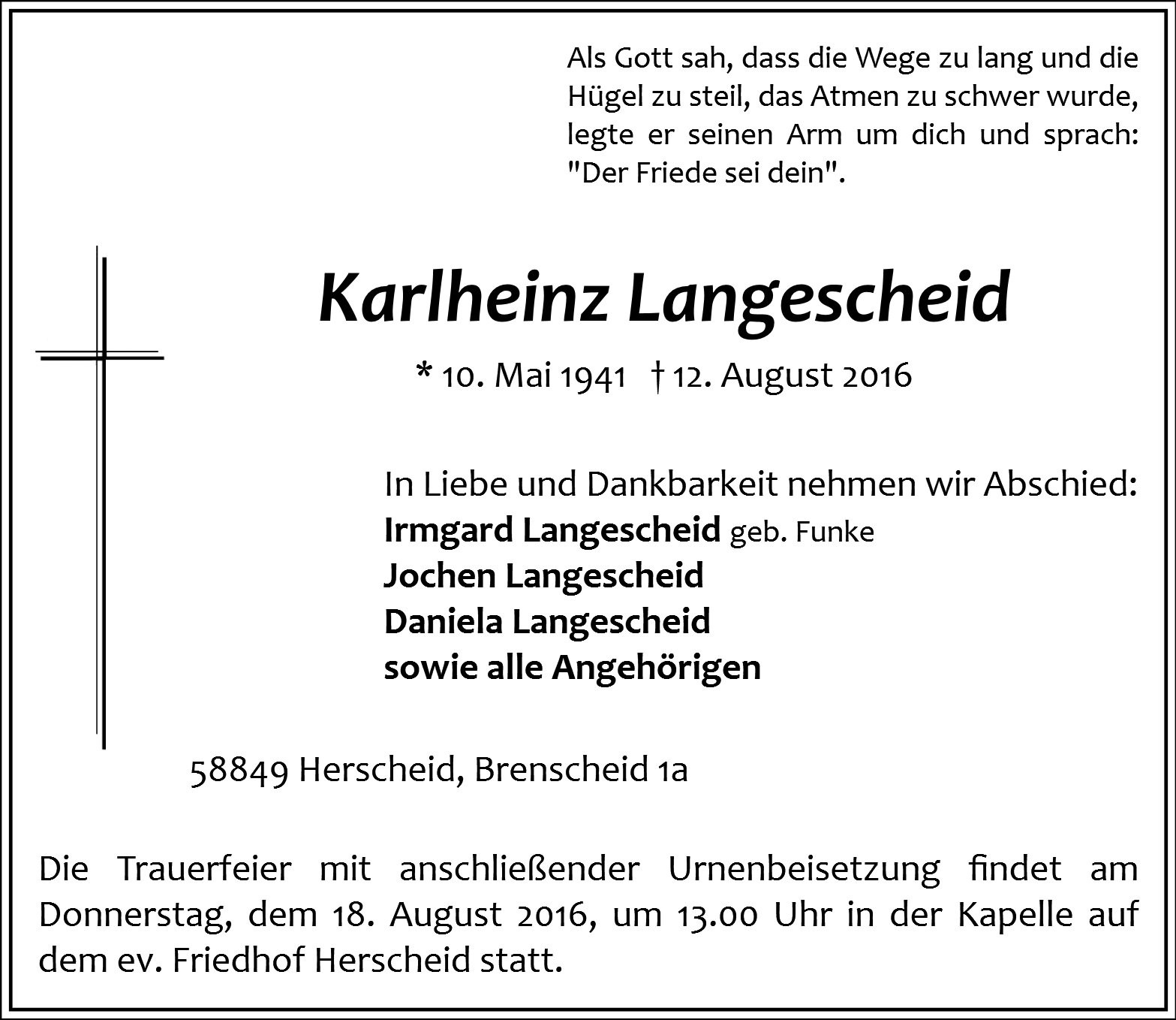 Traueranzeige von Karlheinz Langescheid