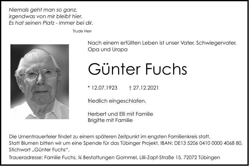 Traueranzeige von Günter Fuchs
