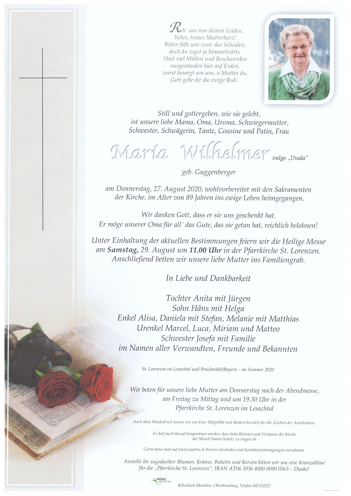 Traueranzeige von Maria Wilhelmer