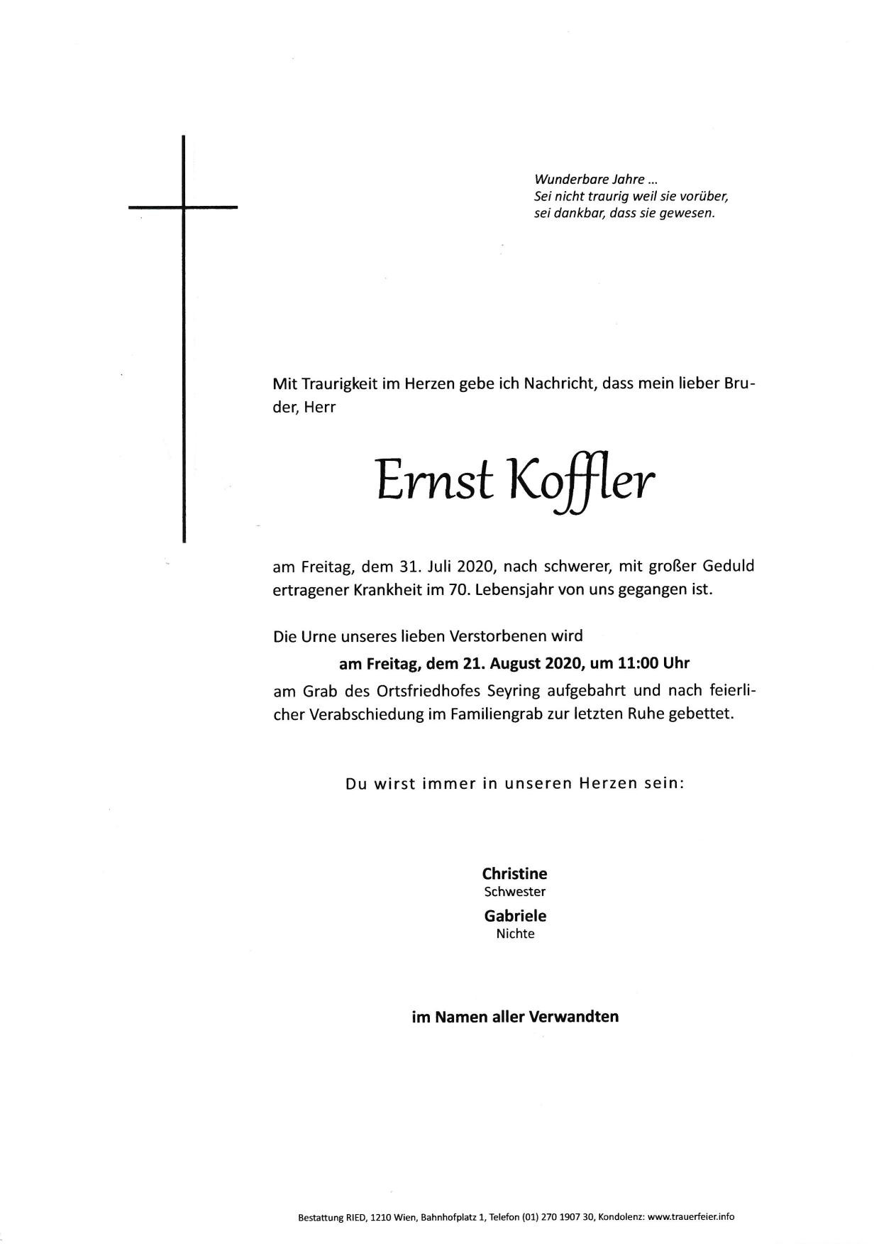 Traueranzeige von Ernst Koffler