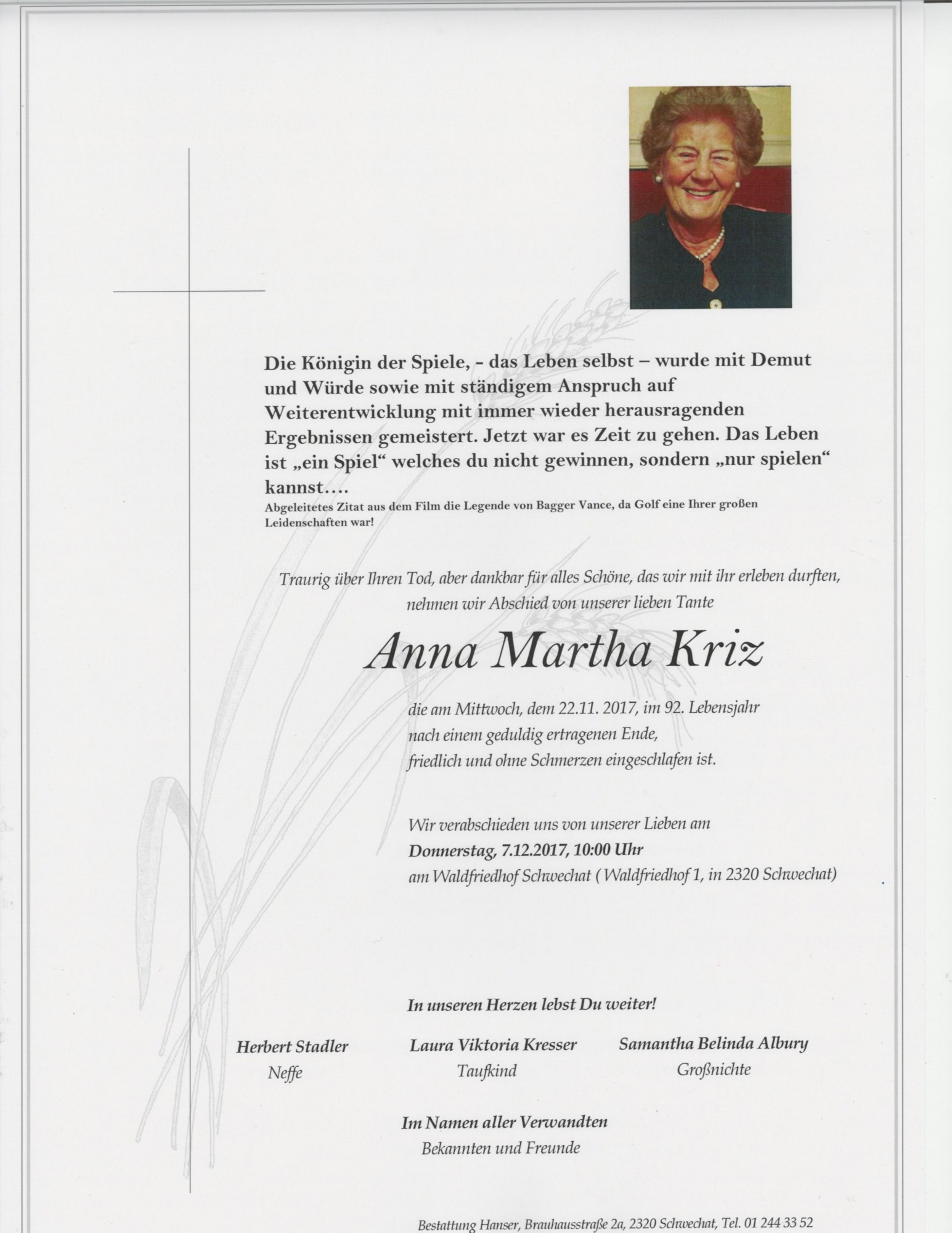 Traueranzeige von Anna Martha Kriz