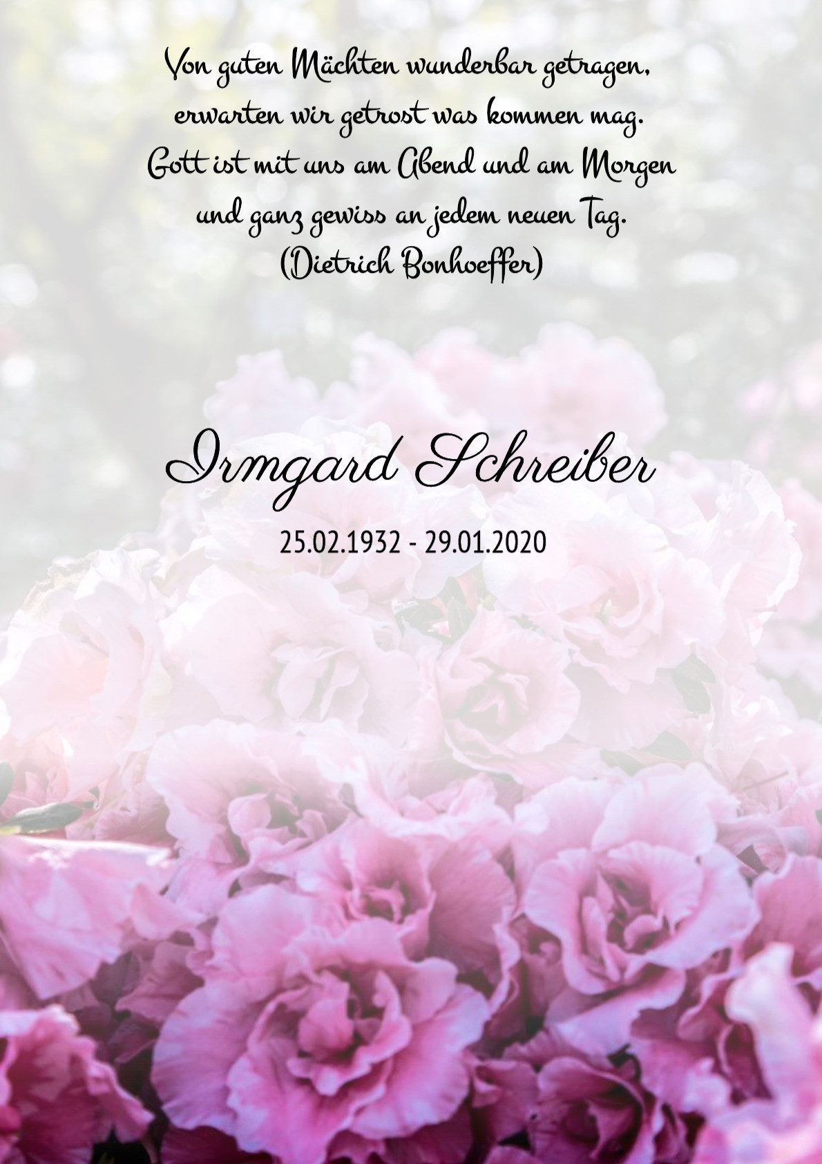 Traueranzeige von Irmgard Schreiber