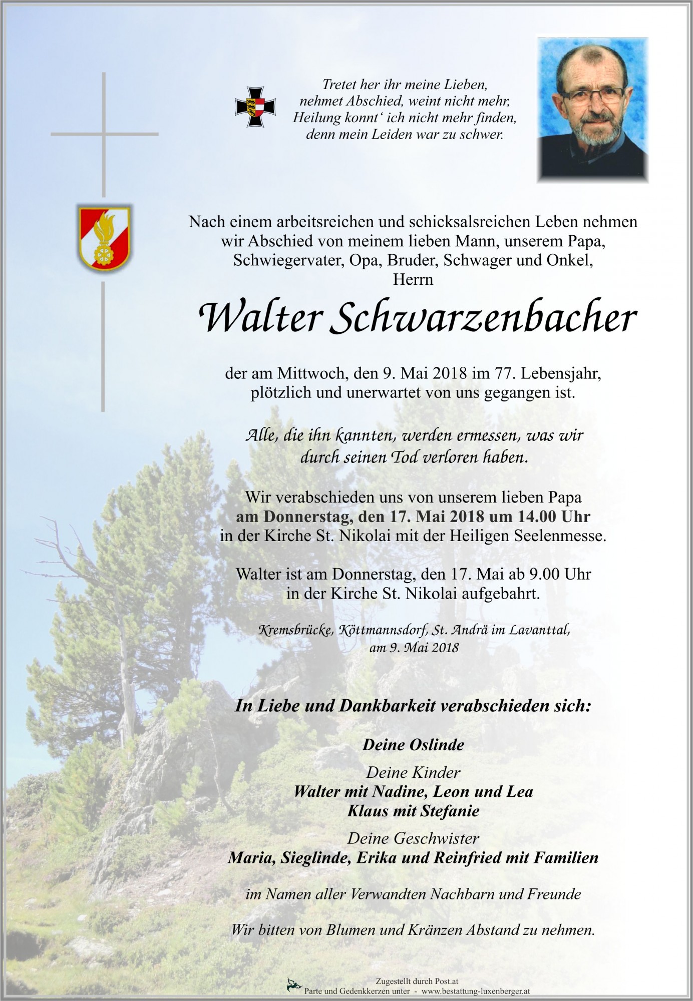 Traueranzeige von Walter Schwarzenbacher