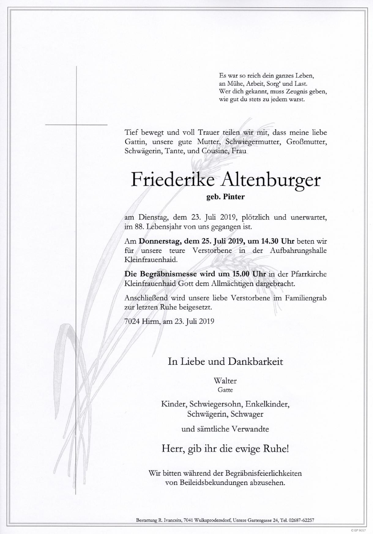 Traueranzeige von Friederike Altenburger