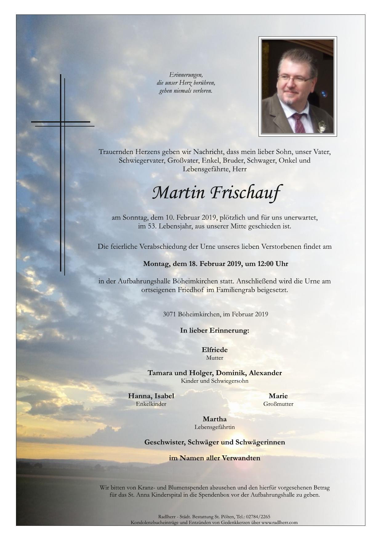 Traueranzeige von Martin Frischauf
