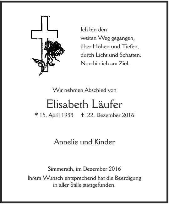 Traueranzeige von Elisabeth Läufer