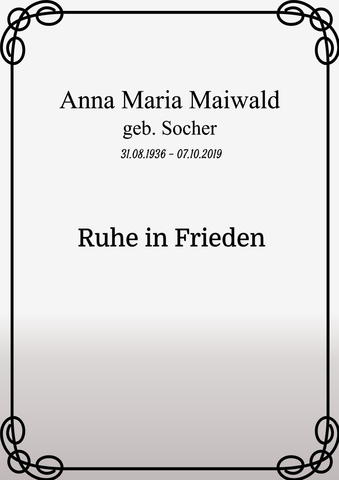 Traueranzeige von Anna Maria Maiwald