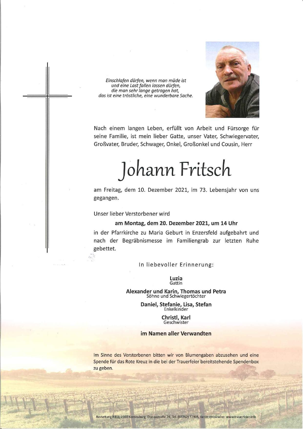 Traueranzeige von Johann Fritsch