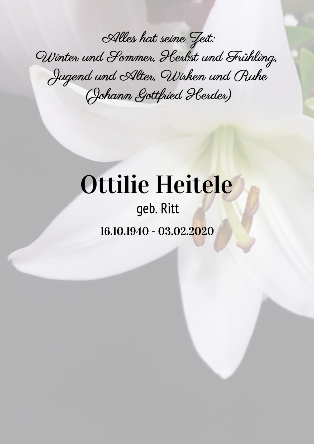 Traueranzeige von Ottilie Heitele