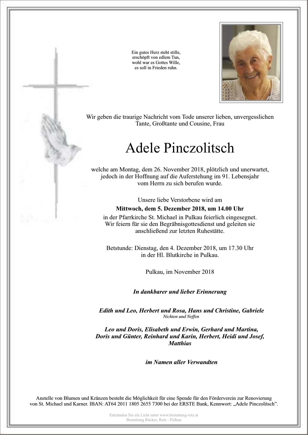 Traueranzeige von Adele Pinczolitsch