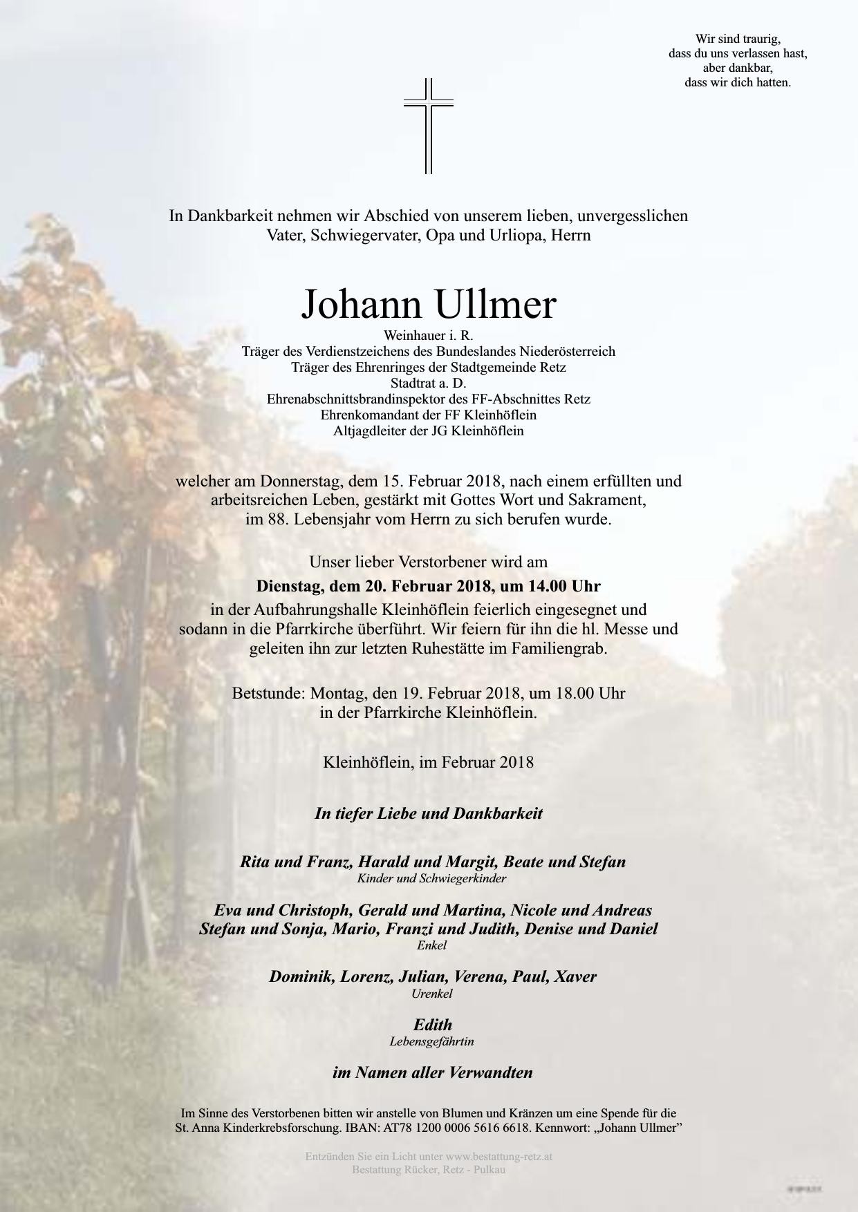 Traueranzeige von Johann Ullmer