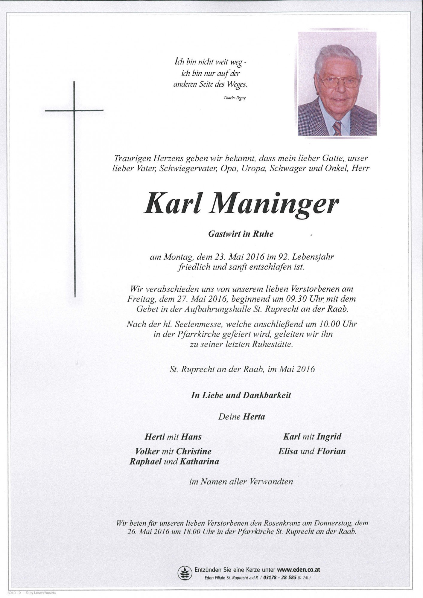 Traueranzeige von Karl Maninger