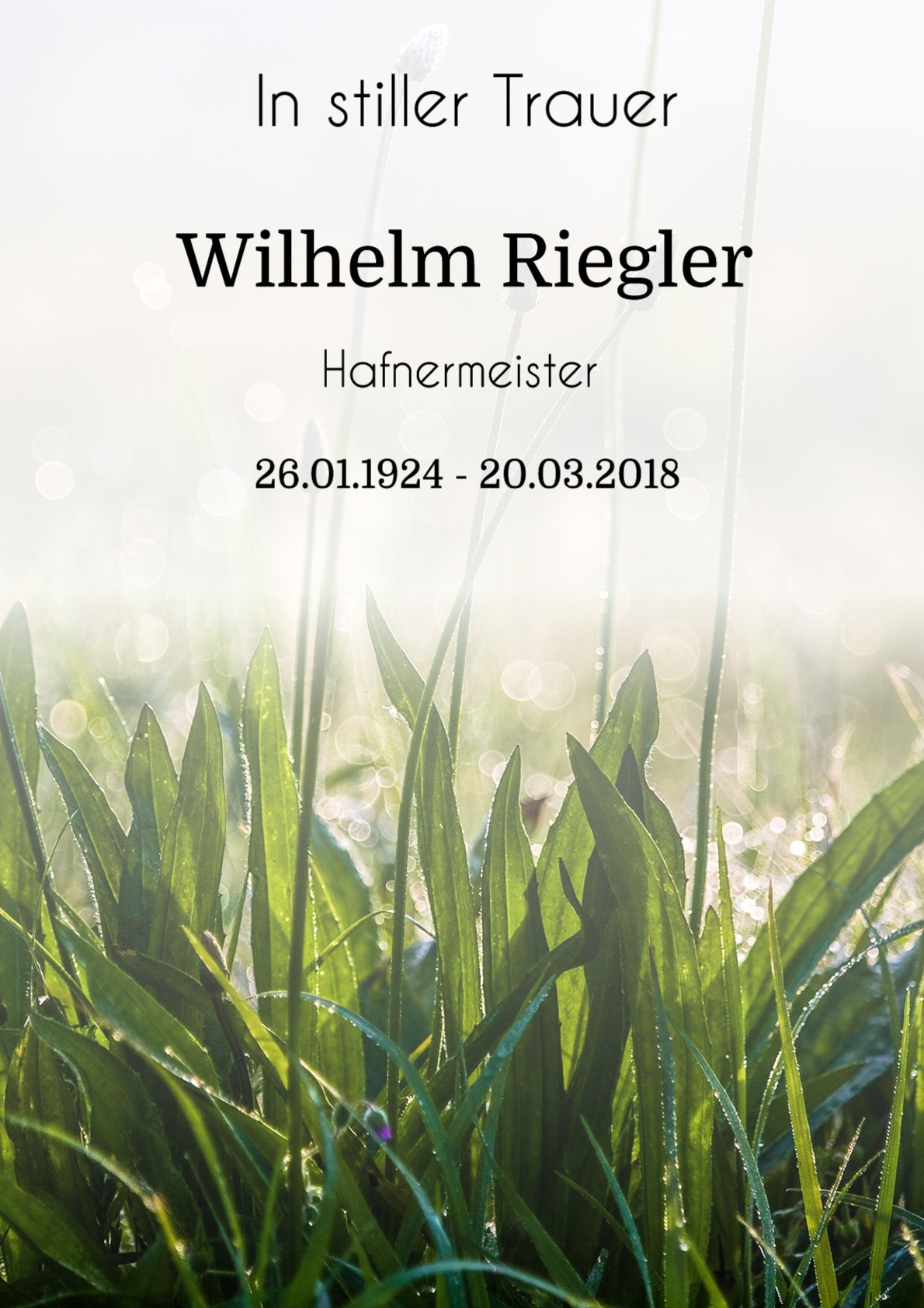 Traueranzeige von Wilhelm Riegler