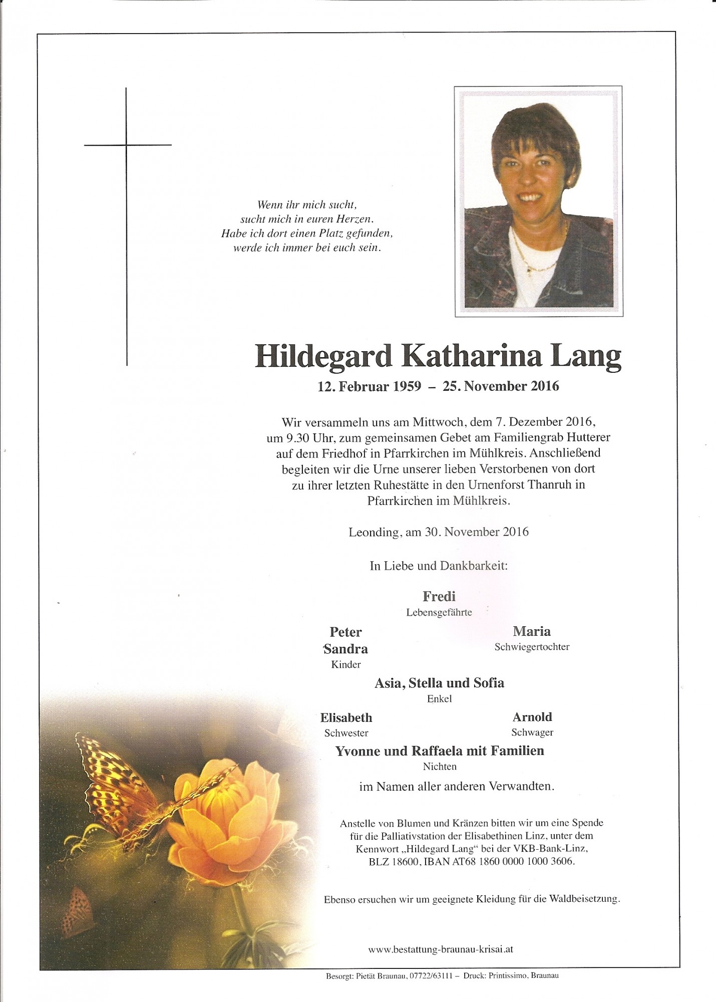 Traueranzeige von Hildegard Katharina Lang