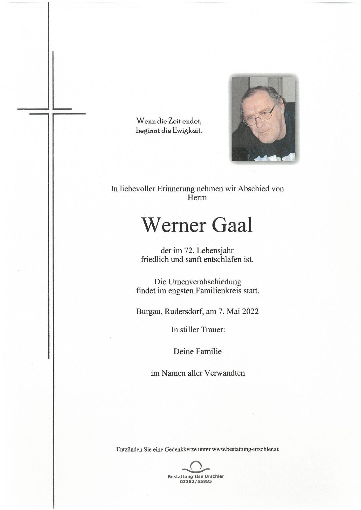 Traueranzeige von Werner Gaal
