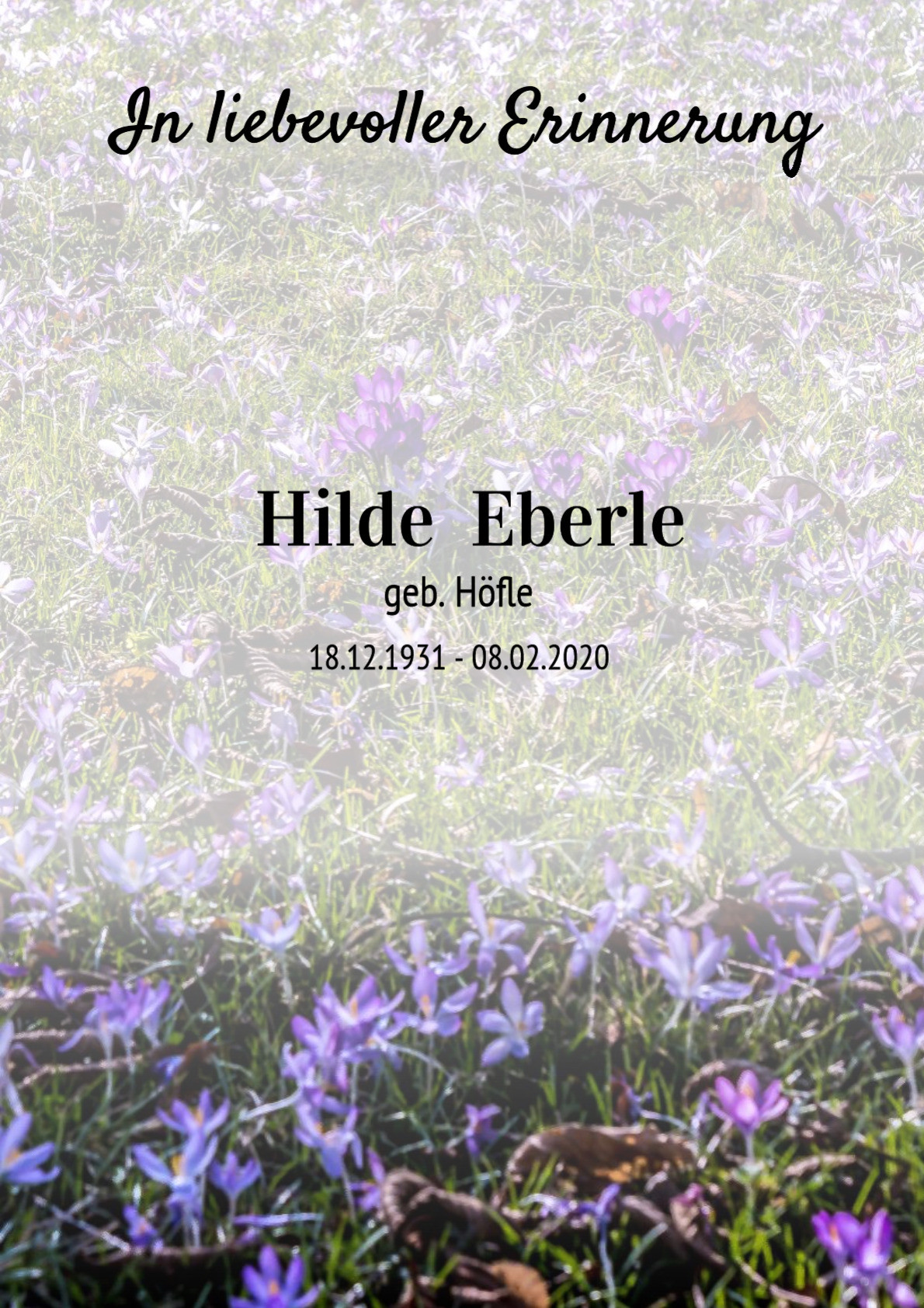 Traueranzeige von Hilde Eberle