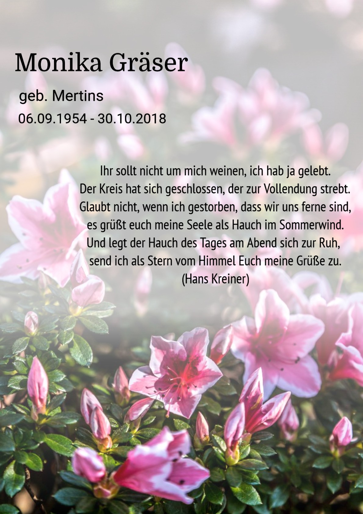 Traueranzeige von Monika Gräser