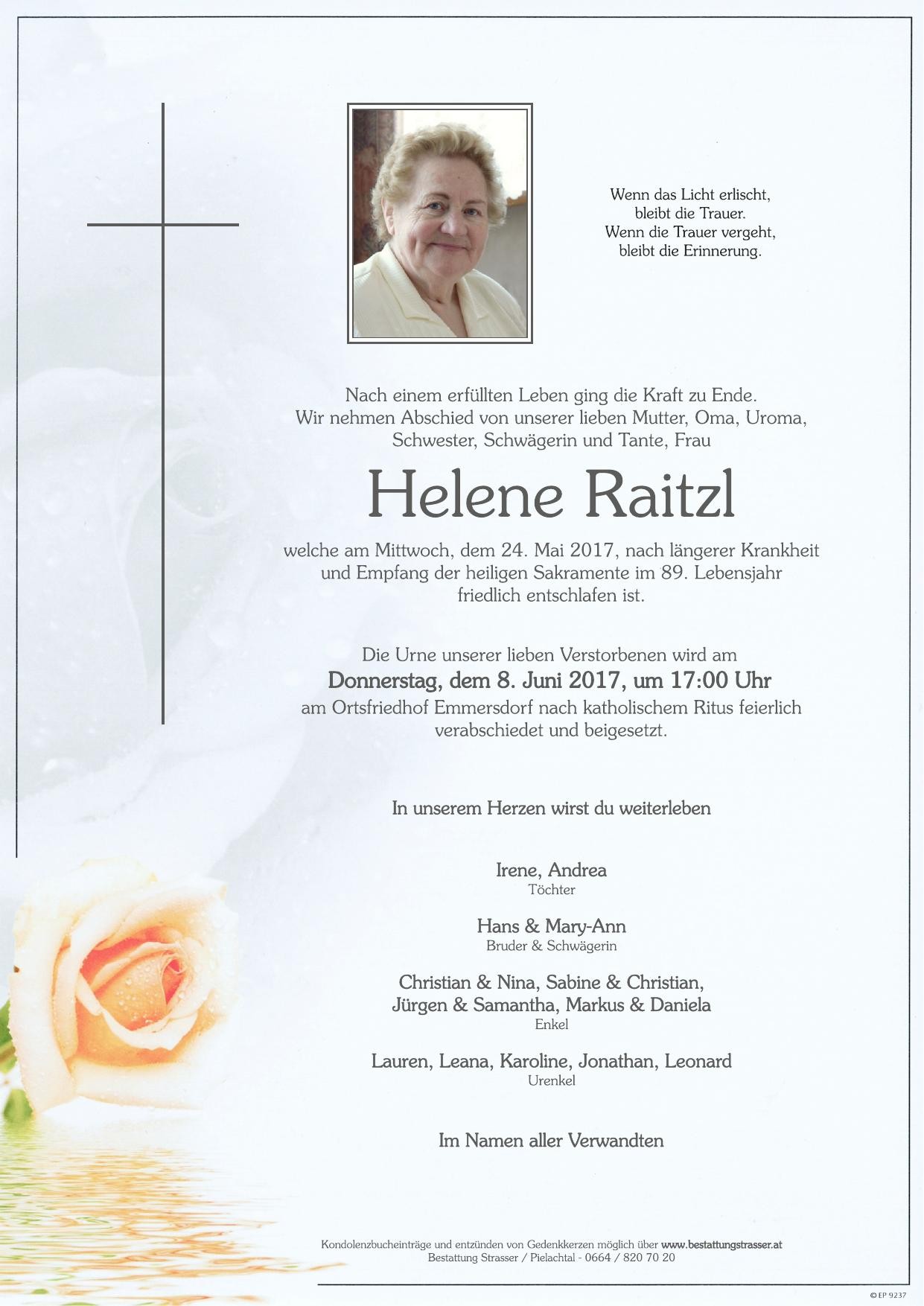 Traueranzeige von Helene Raitzl