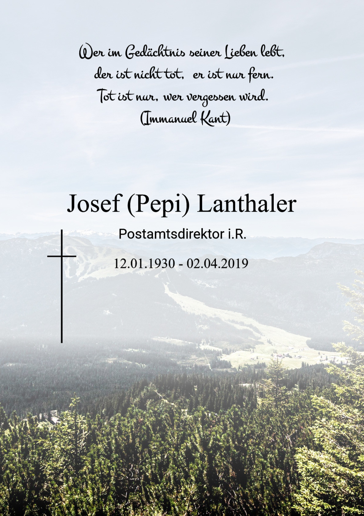 Traueranzeige von Josef (Pepi) Lanthaler