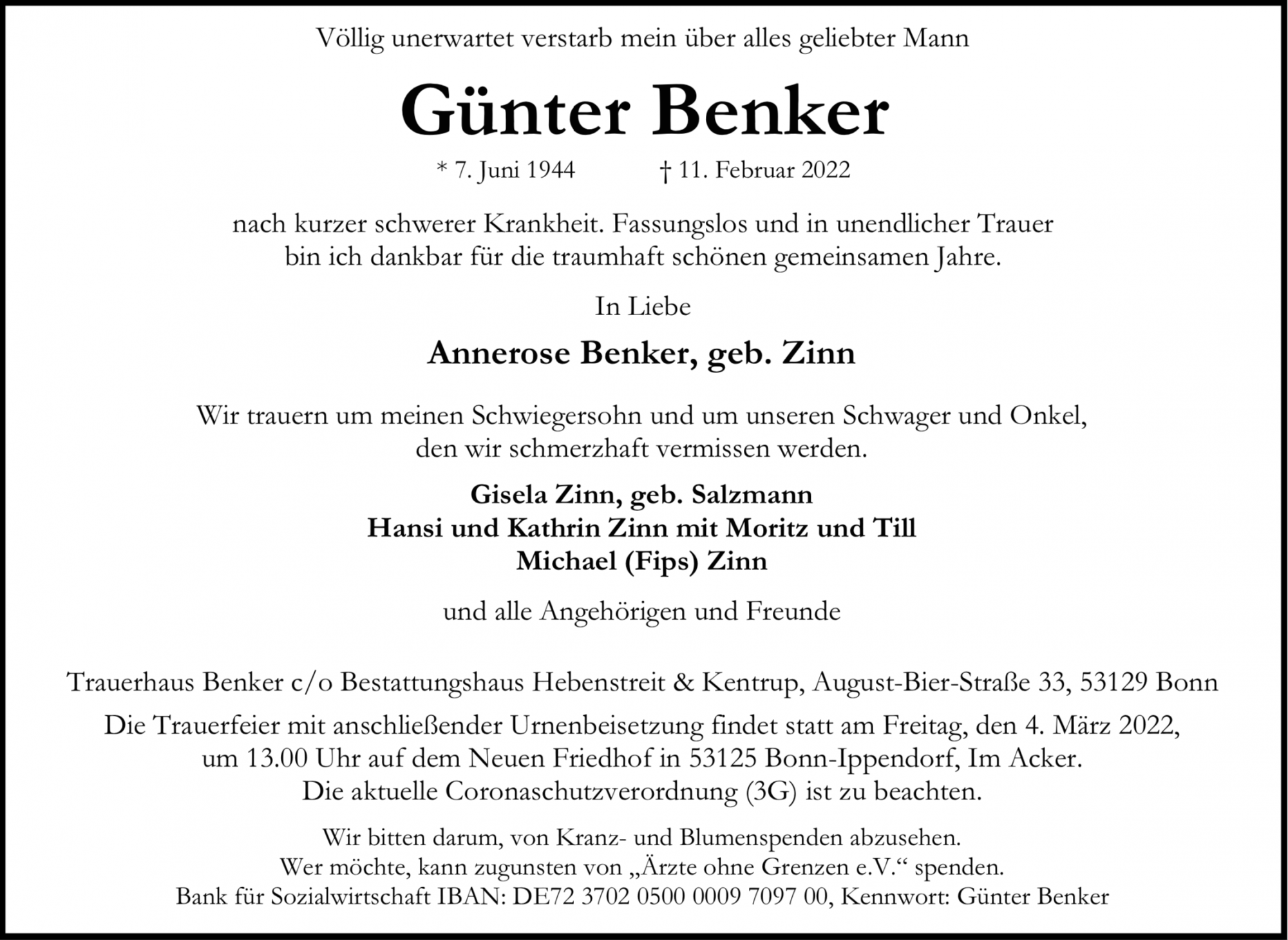 Traueranzeige von Günter Benker