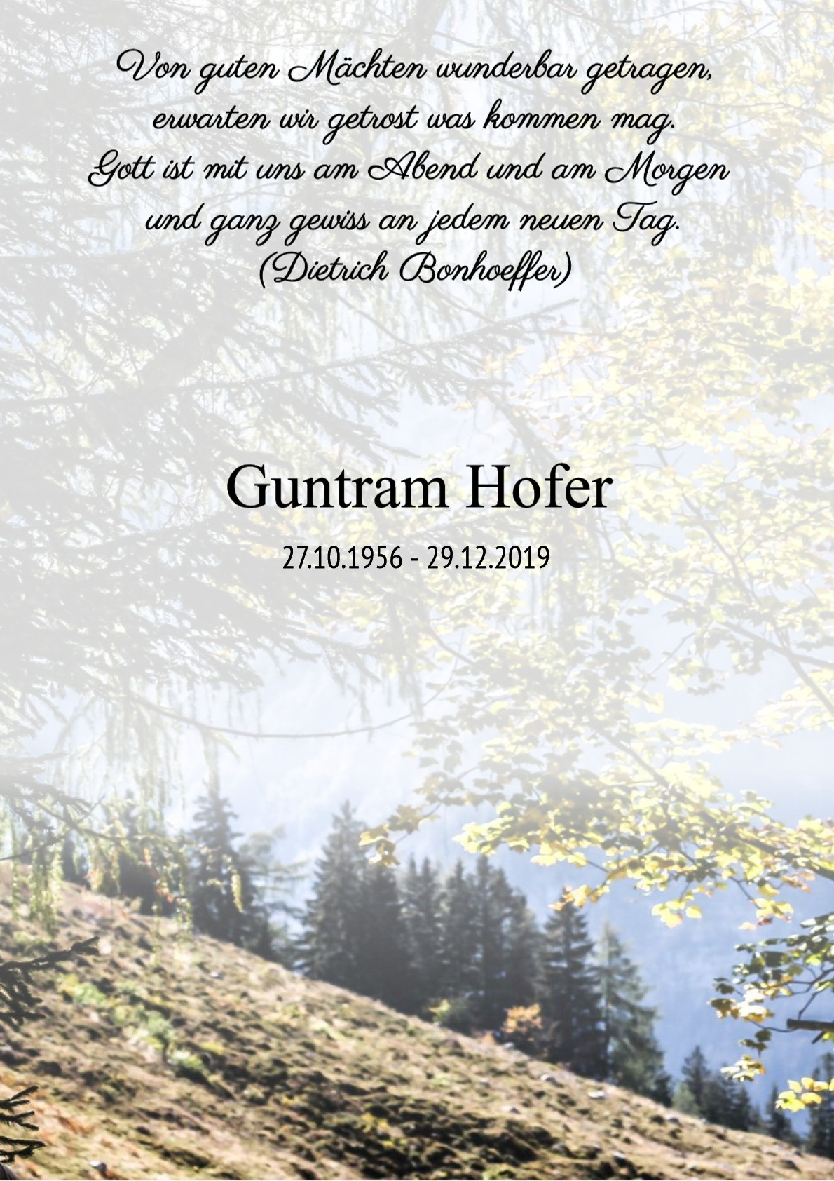 Traueranzeige von Guntram Hofer