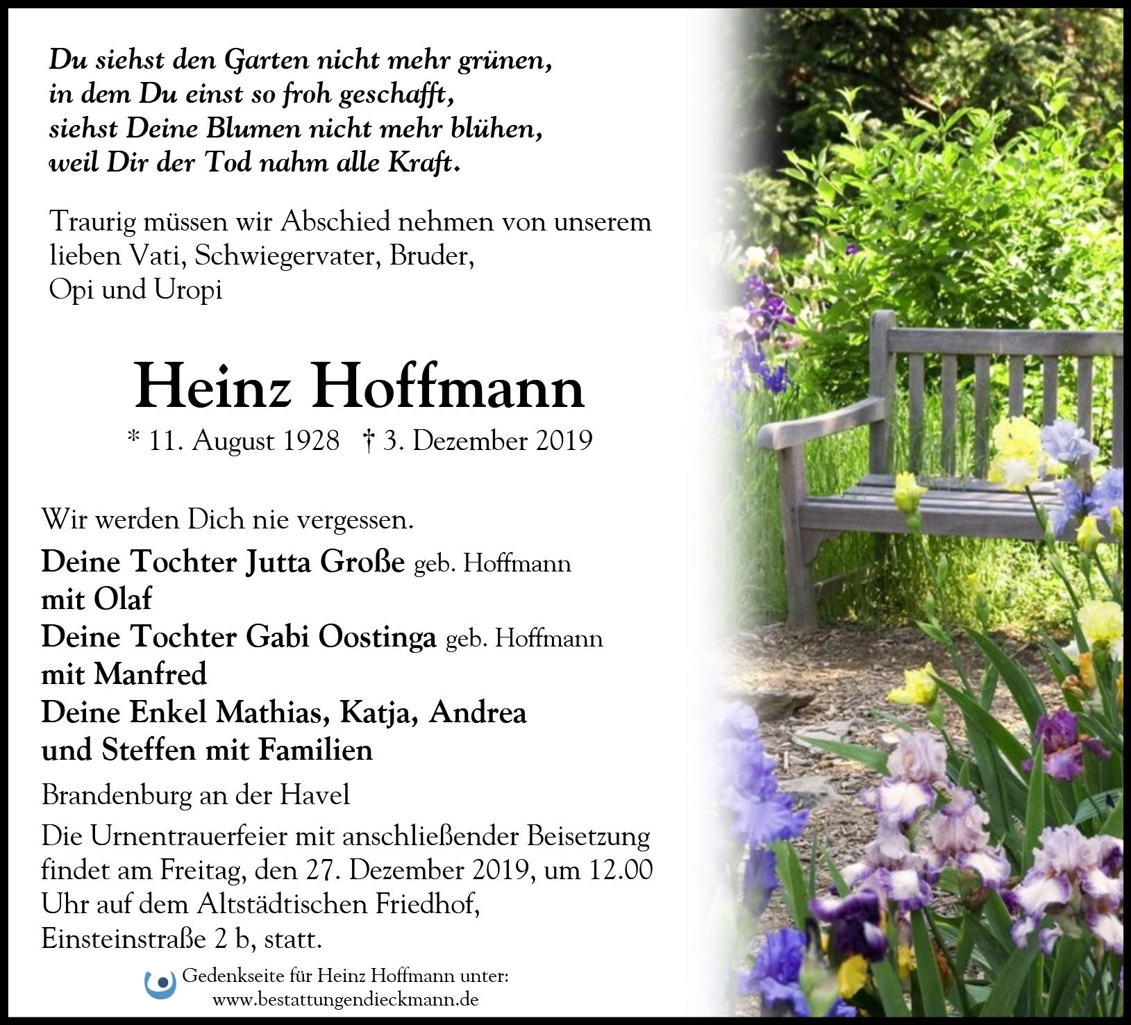 Traueranzeige von Heinz Hoffmann