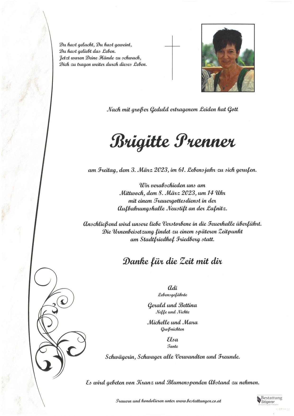Traueranzeige von Brigitte Prenner