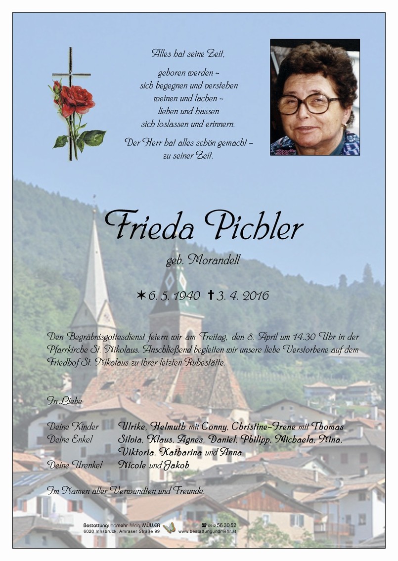 Traueranzeige von Frieda Pichler