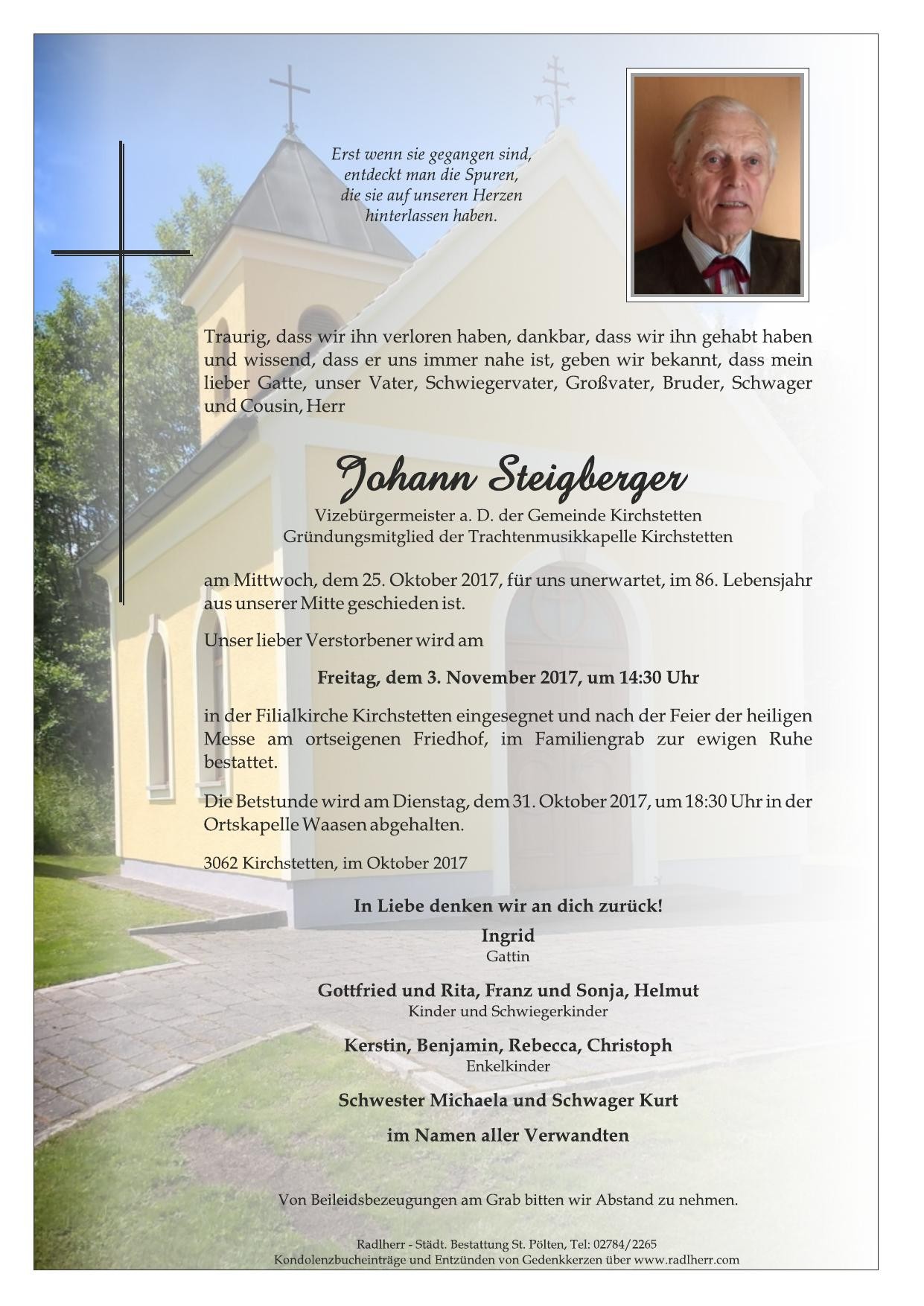 Traueranzeige von Johann Steigberger