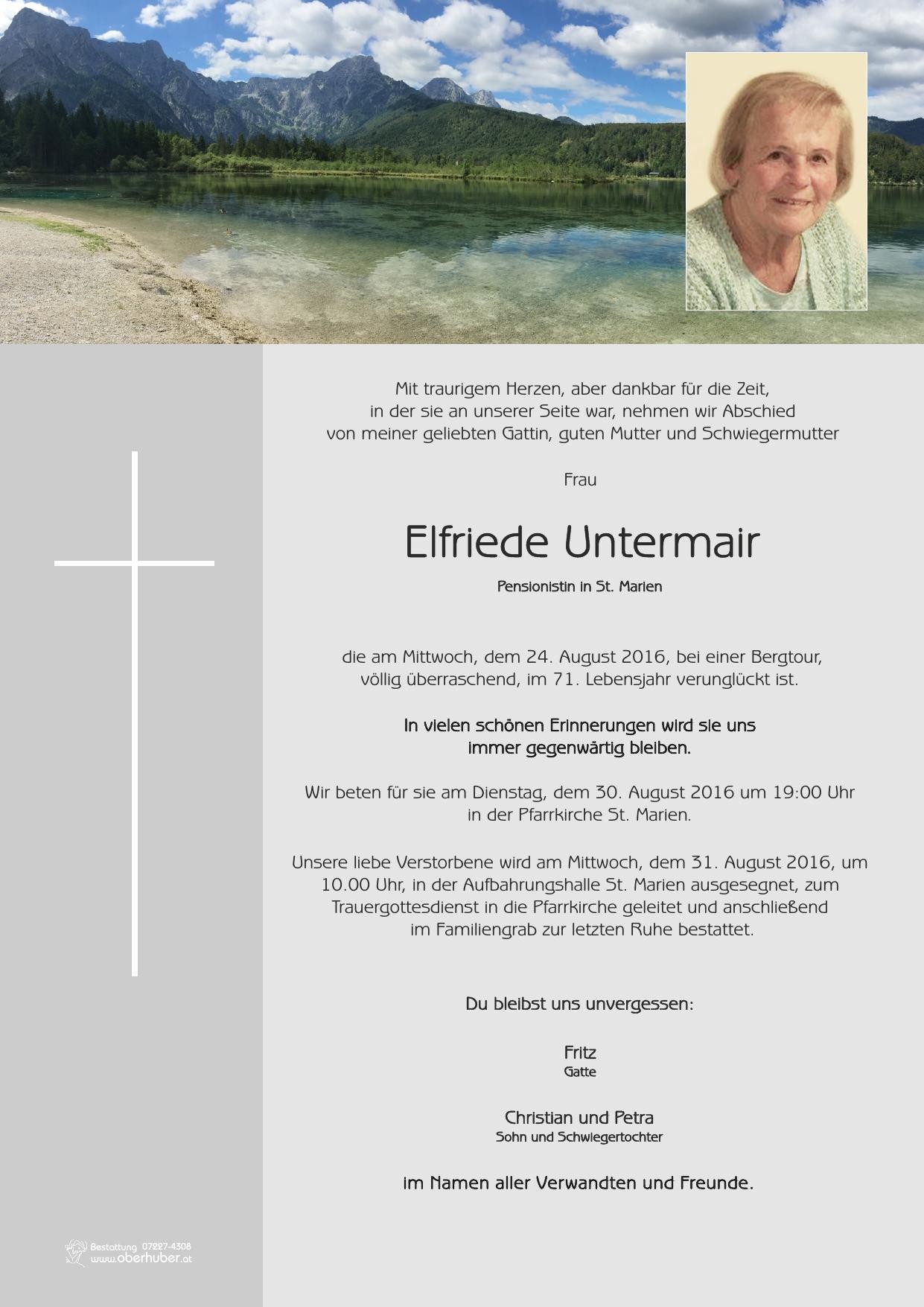 Traueranzeige von Elfriede Untermair