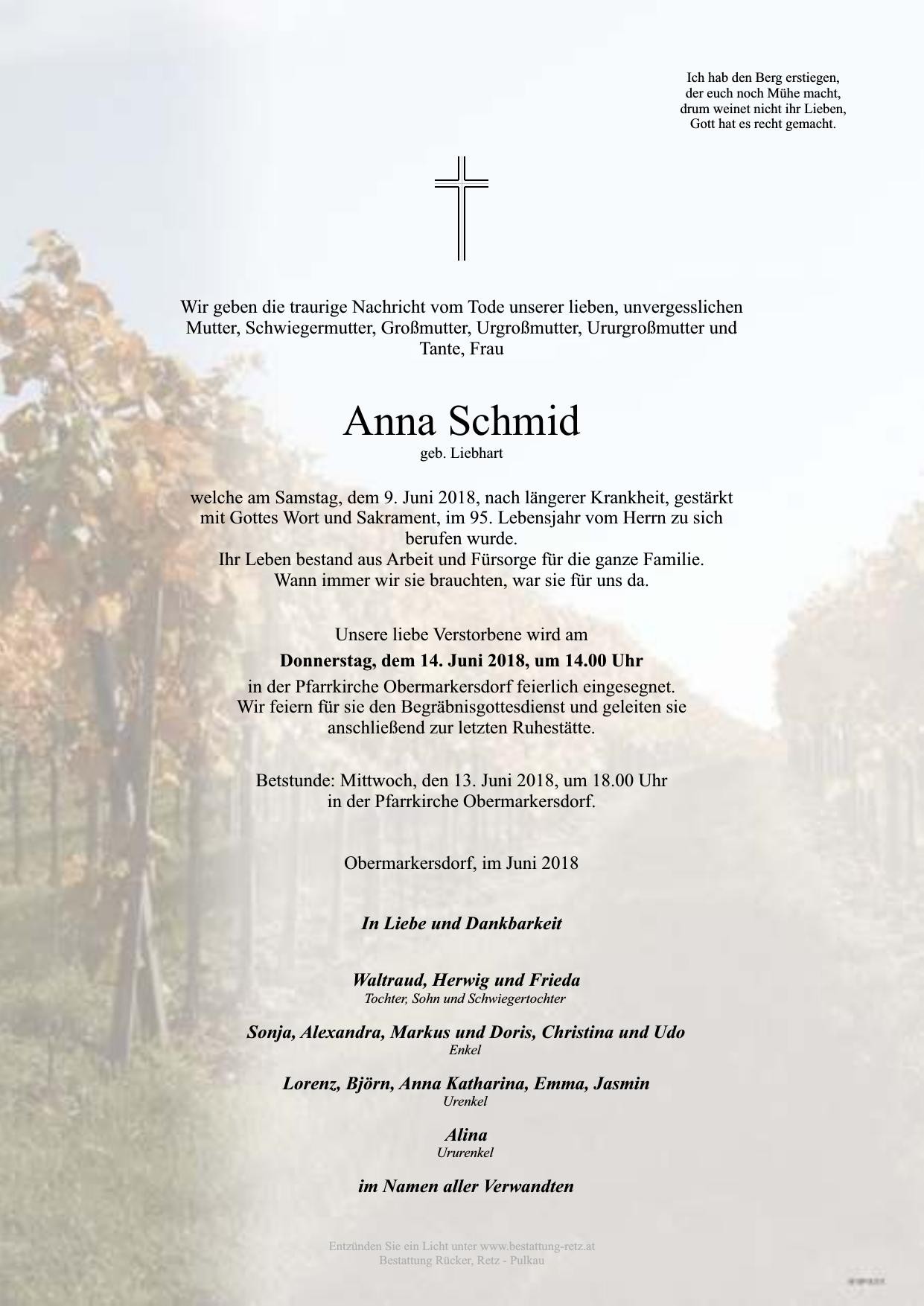 Traueranzeige von Anna Schmid