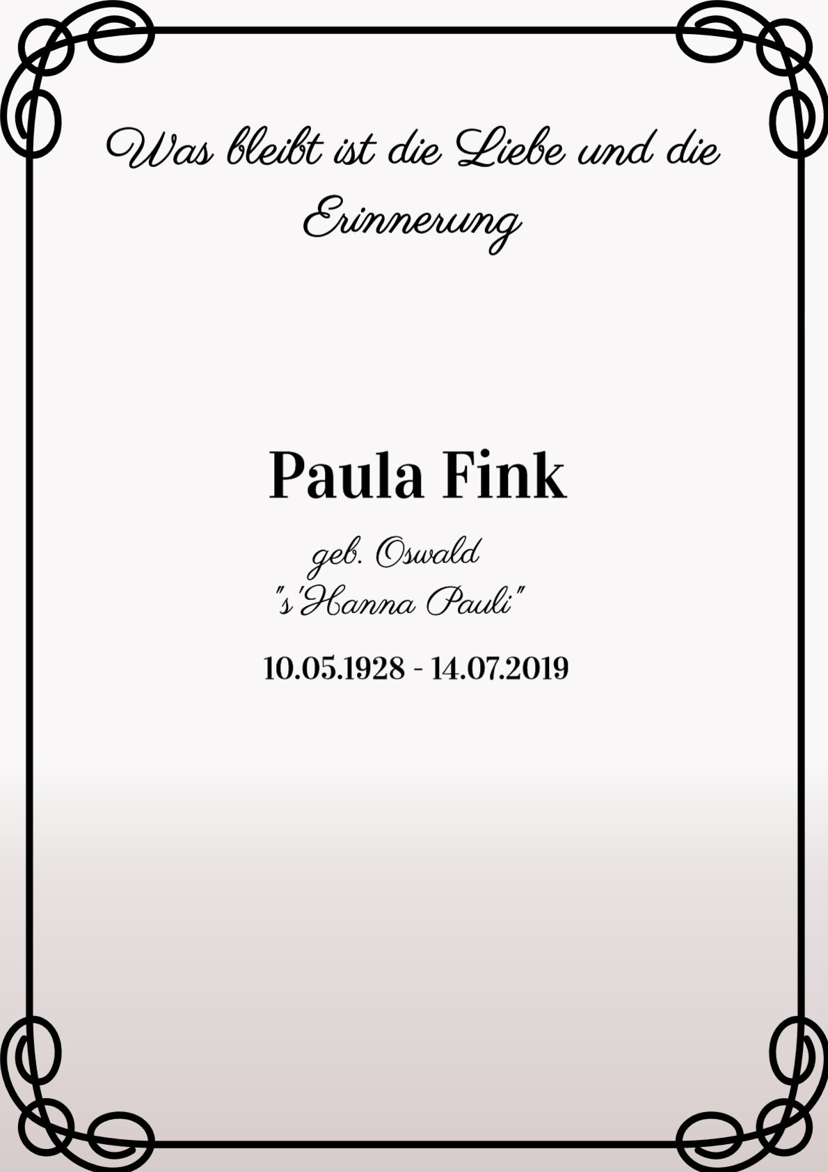 Traueranzeige von Paula Fink