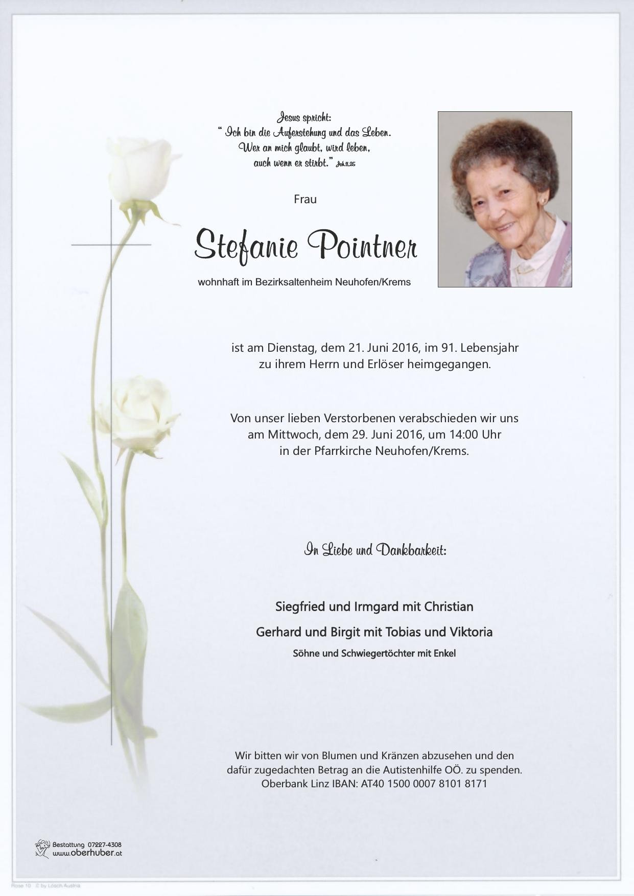 Traueranzeige von Stefanie Pointner