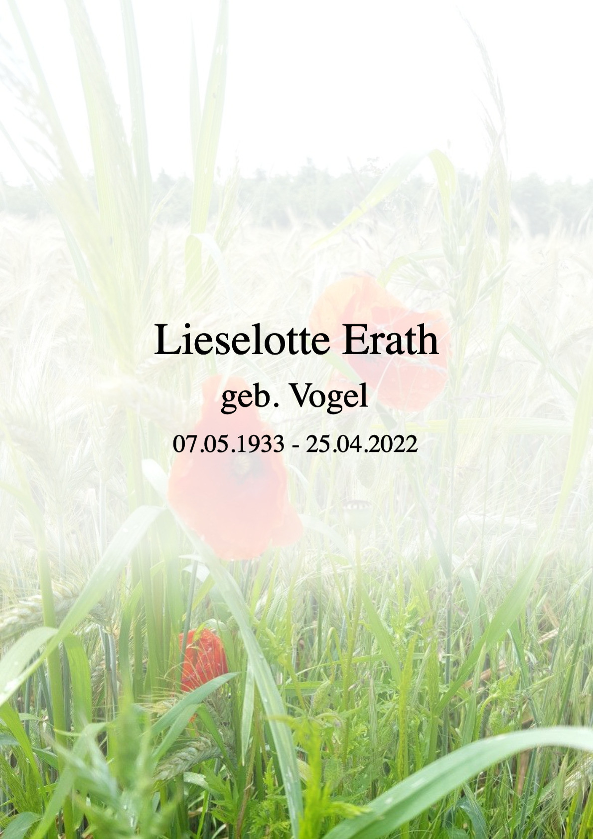 Traueranzeige von Lieselotte Erath
