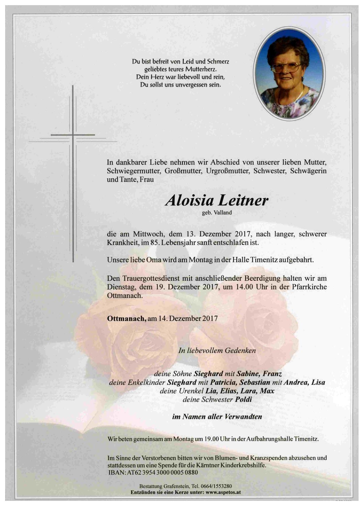 Traueranzeige von Aloisia Leitner