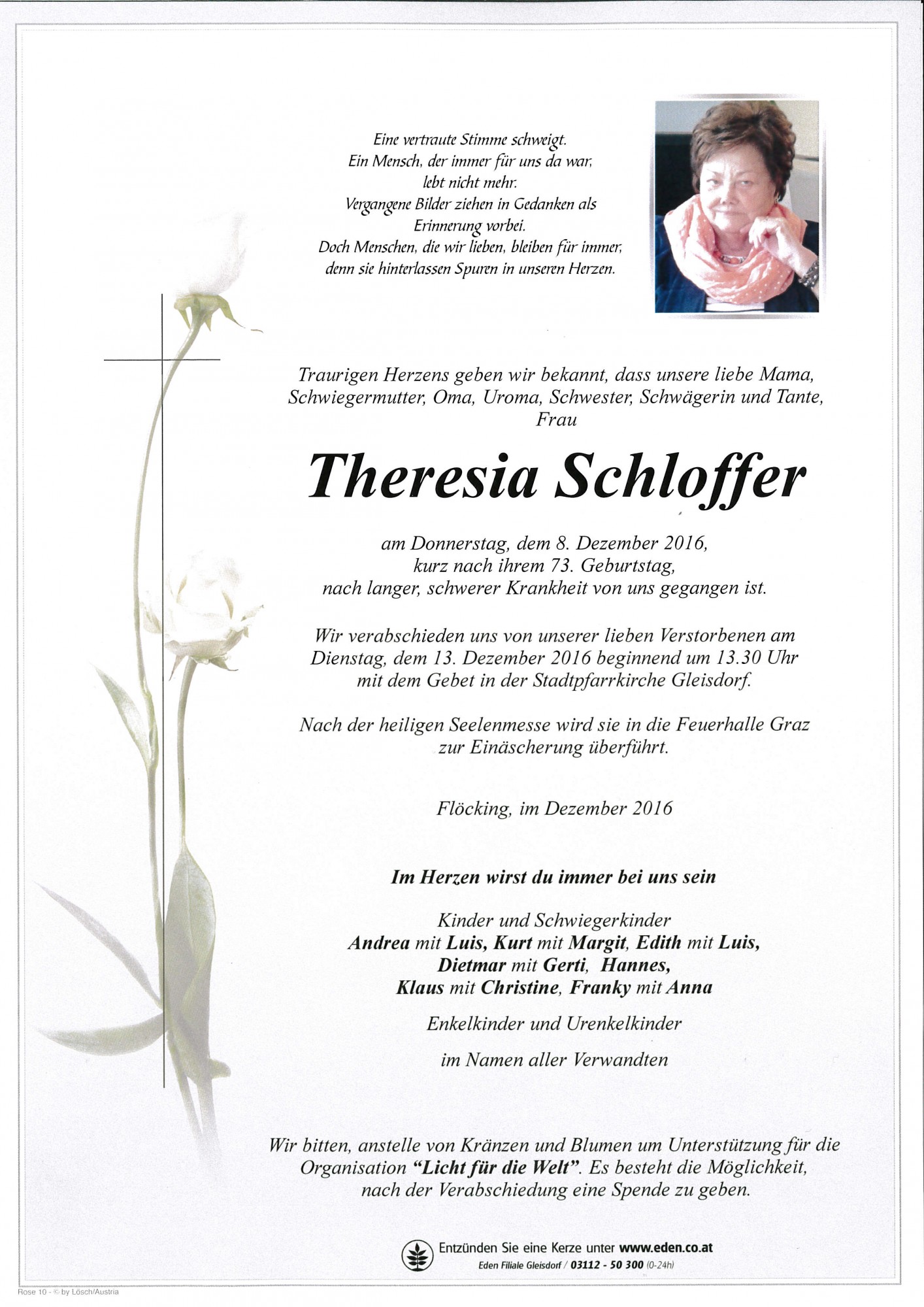 Traueranzeige von Theresia Schloffer