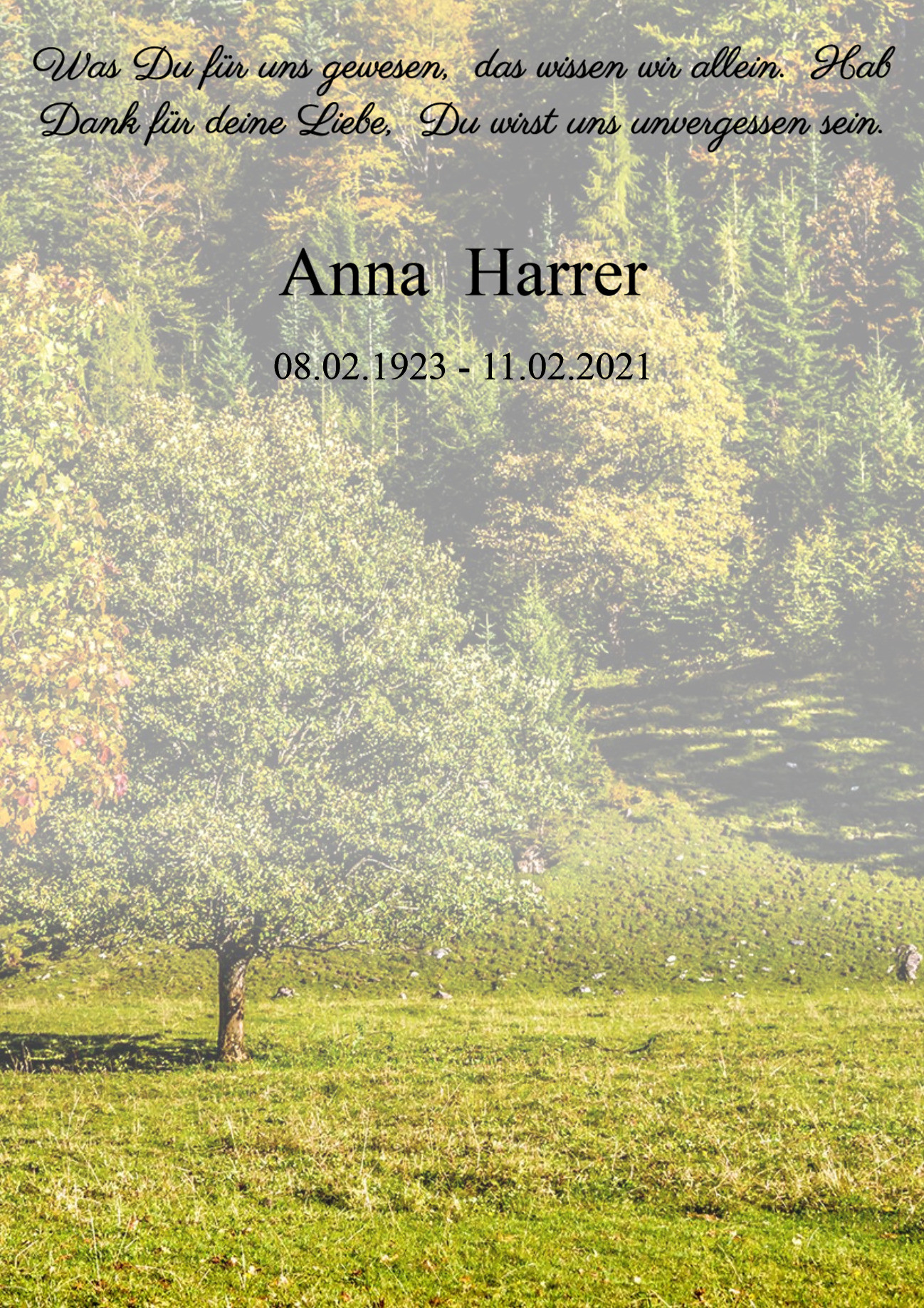 Traueranzeige von Anna Harrer