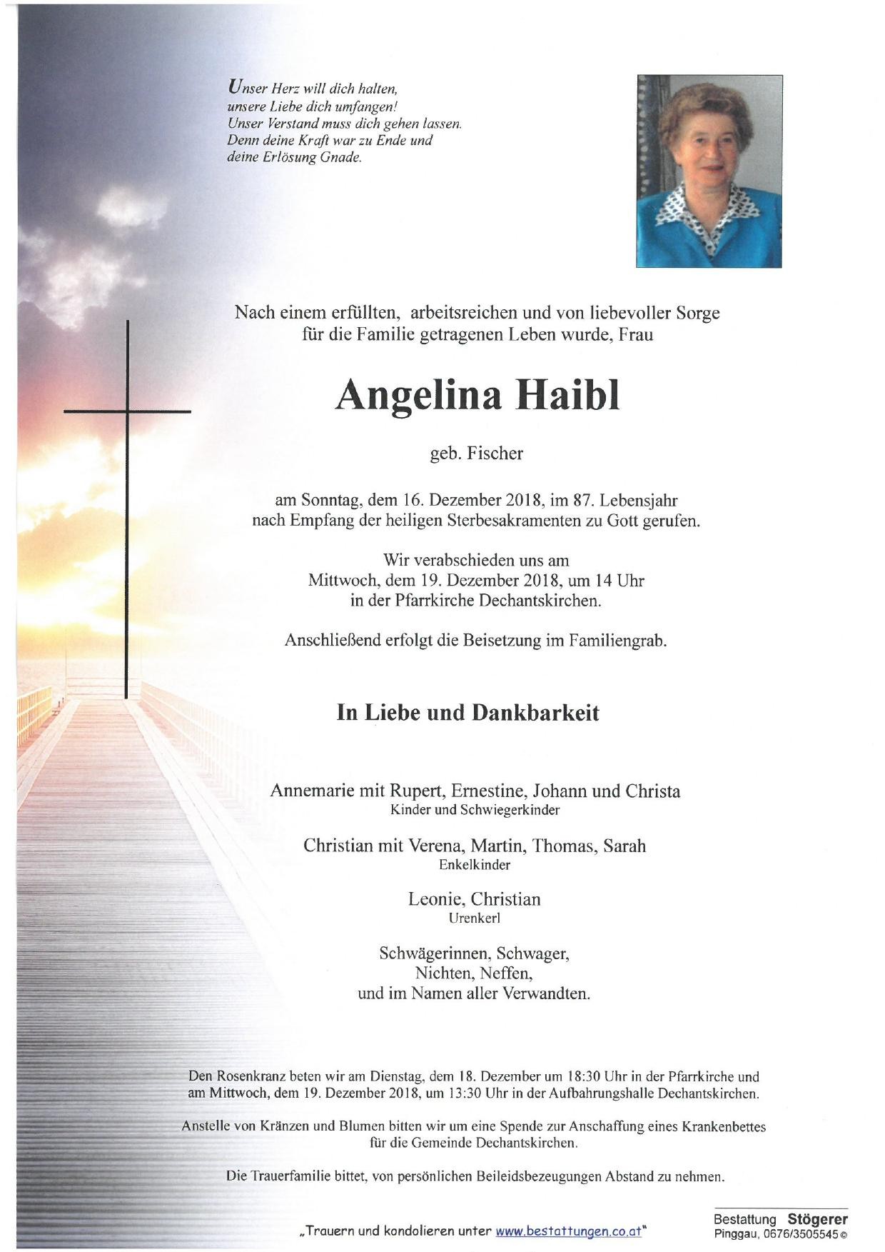 Traueranzeige von Angelina Haibl