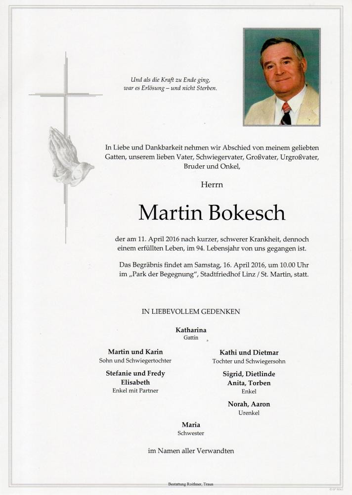 Traueranzeige von Martin Bokesch