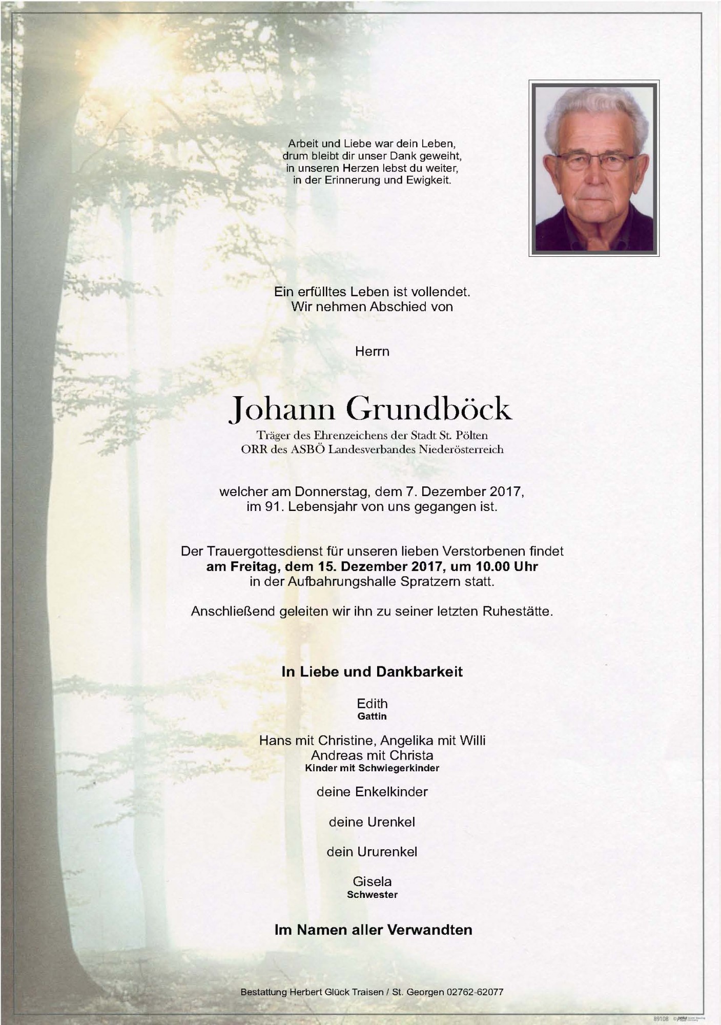 Traueranzeige von Johann Grundböck