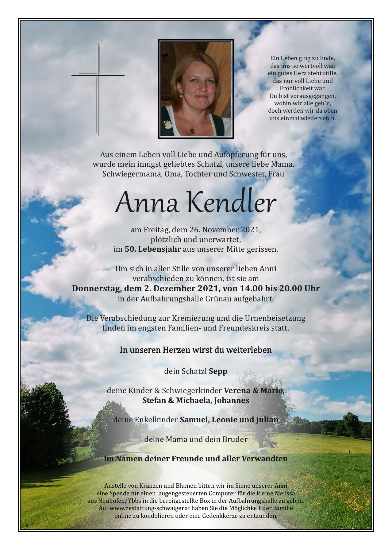 Traueranzeige von Anna Kendler