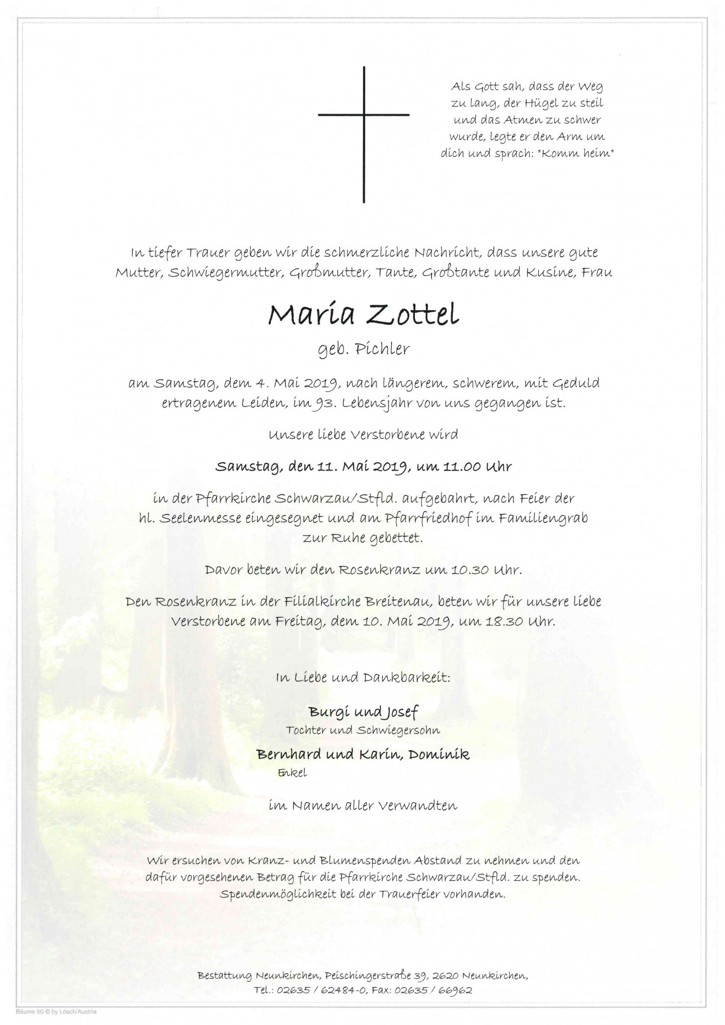 Traueranzeige von Maria Zottel