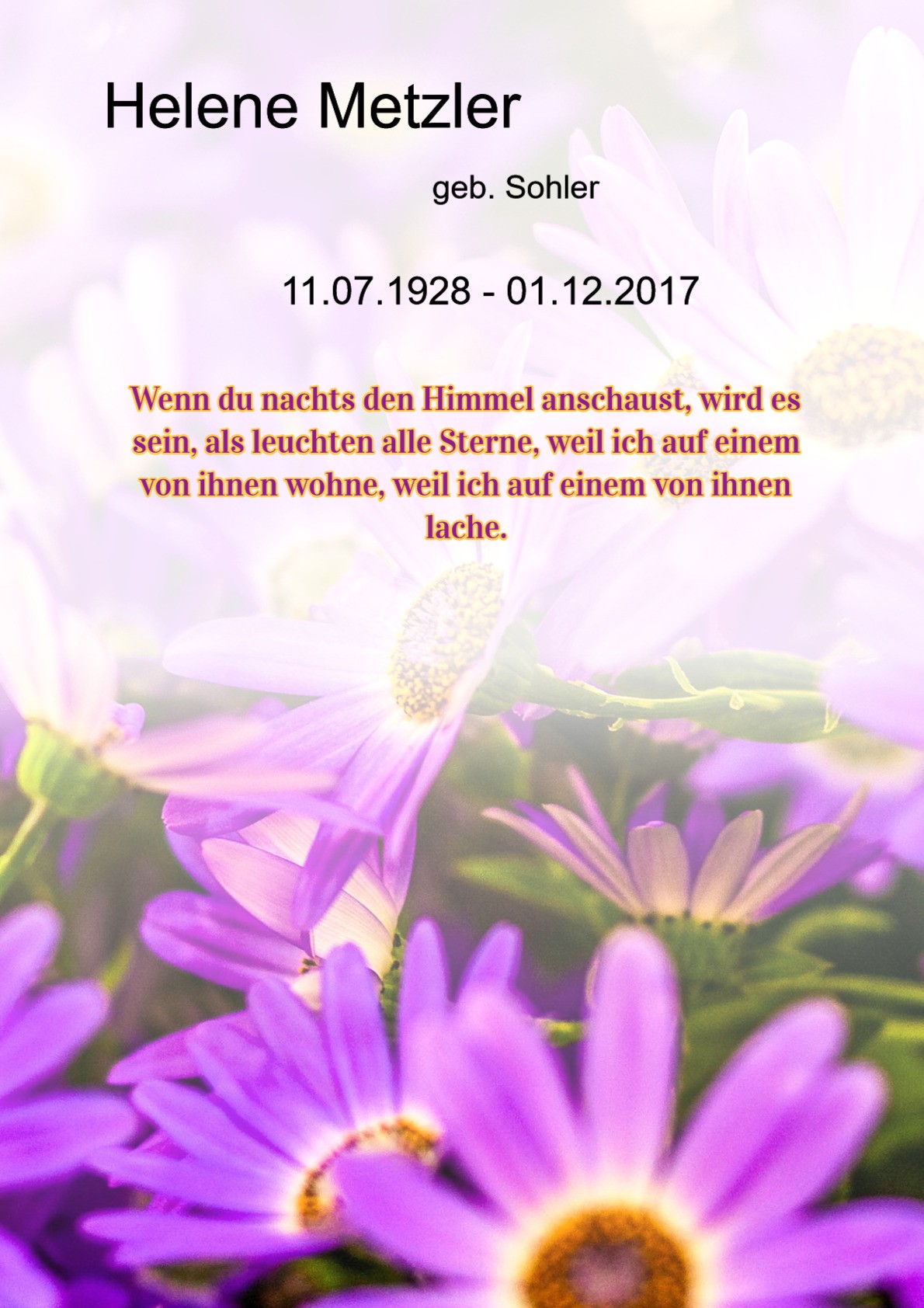 Traueranzeige von Helene Metzler