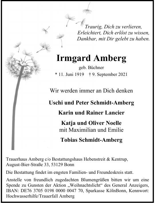 Traueranzeige von Irmgard Amberg