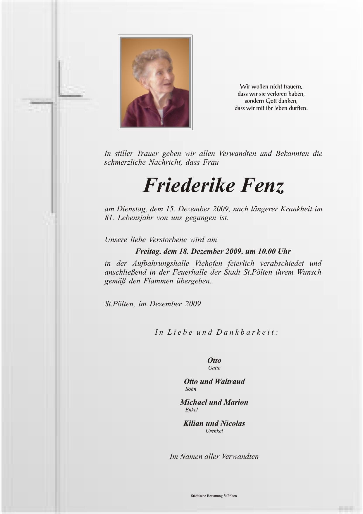 Traueranzeige von Friederike Fenz