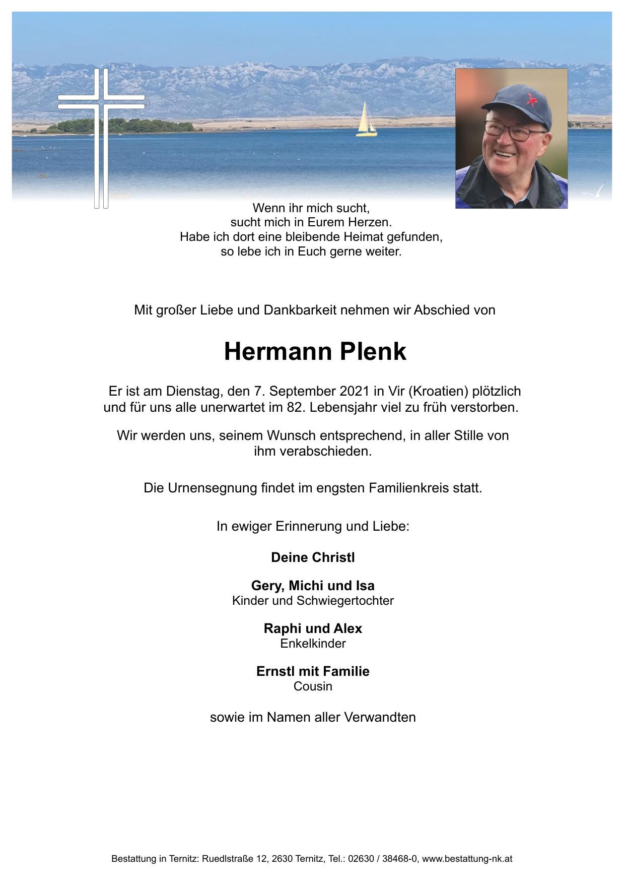 Traueranzeige von Hermann Plenk