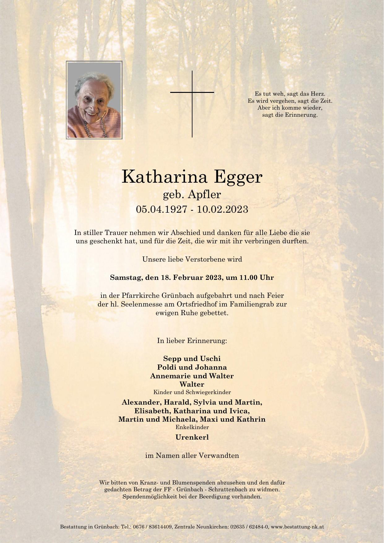Traueranzeige von Katharina Egger