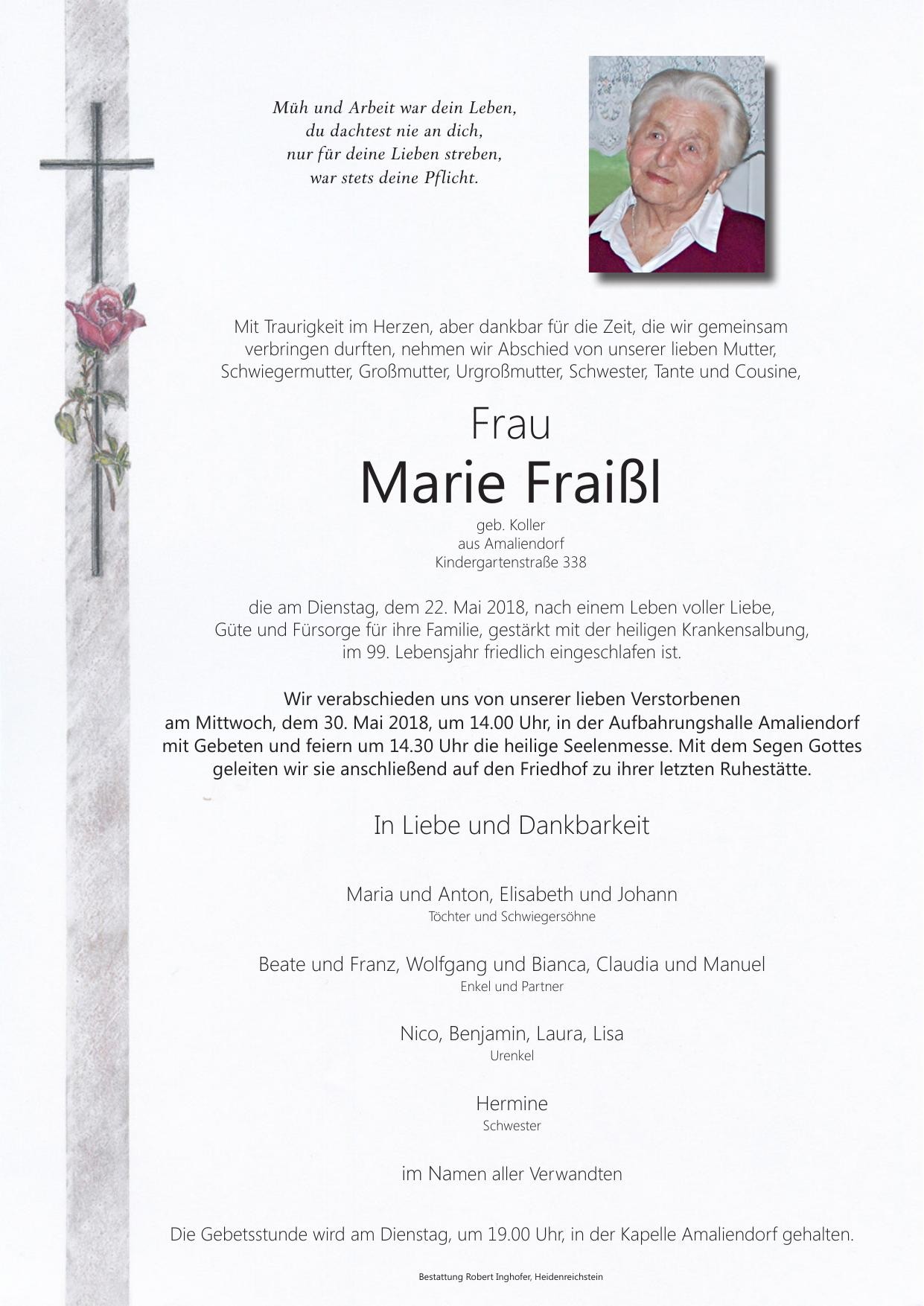 Traueranzeige von Marie Fraißl