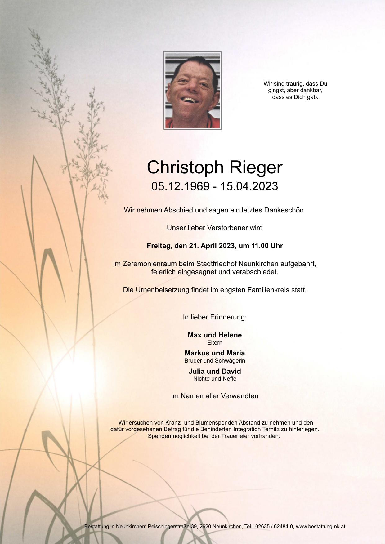 Traueranzeige von Christoph Rieger