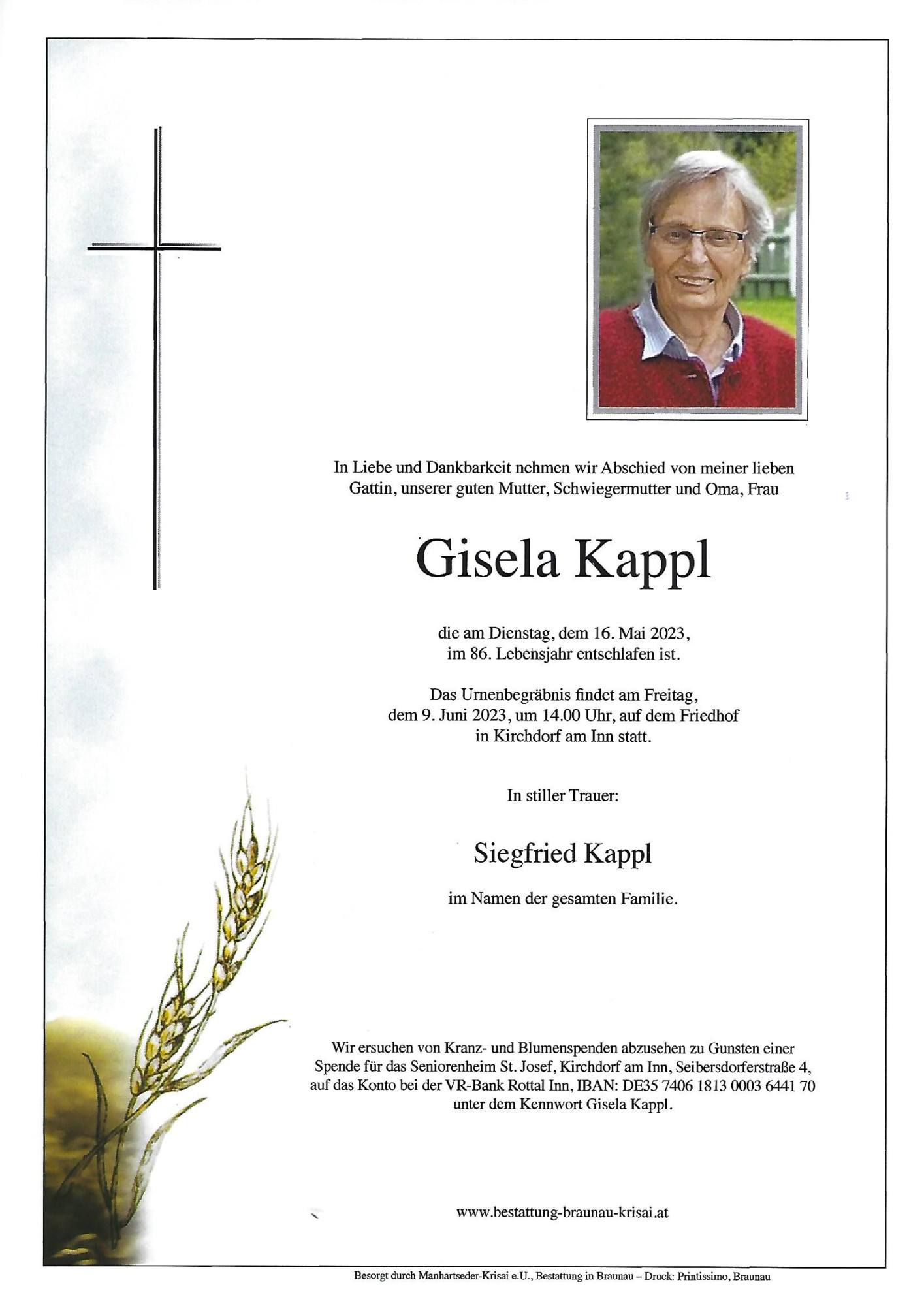 Traueranzeige von Gisela Kappl